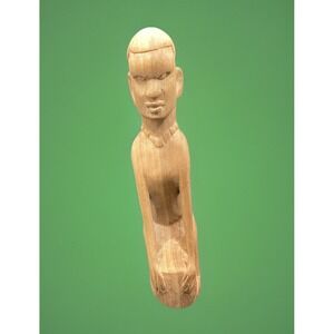 VTG Figurine Man Hand Carved Wooden African Folk Art Drum 7" Tall Decorative